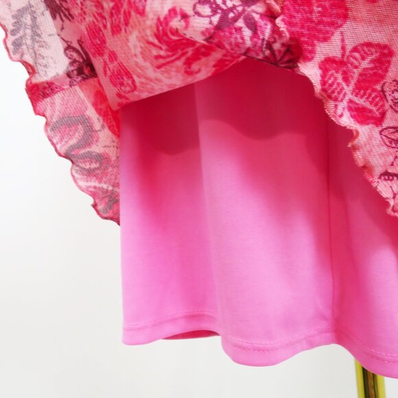 Zinc Strapless Pink Floral Print Dress Tulle Corset Back Flutter Hem M - Picture 13 of 14